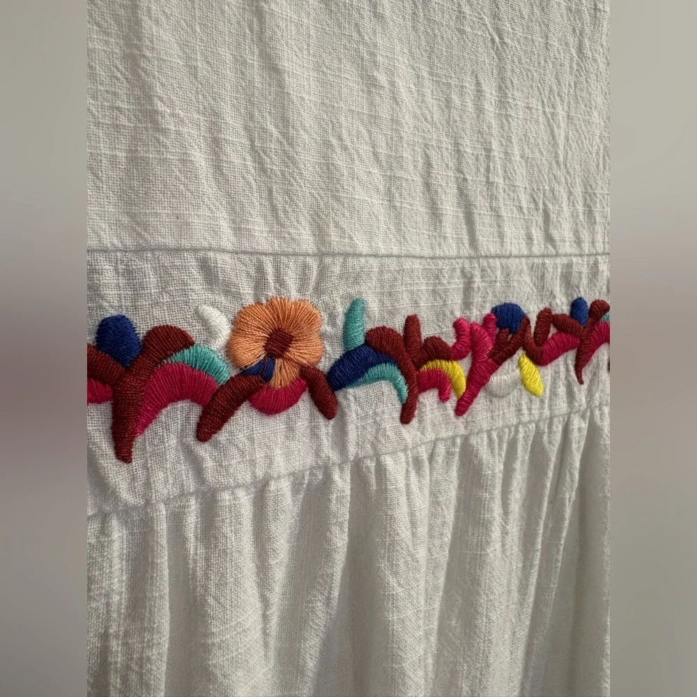 Kirundo White Embroidered Smock Midi Dress Pom Pom sleeves Size Medium - Picture 9 of 11
